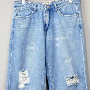 Lee Cooper London Hettie Wide Leg Jeans Size 32 Distressed Light Wash Denim Blue